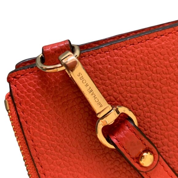Michael Kors Double Zipper Wristlet Dark Red/ Orange Leather - Picture 10 of 13